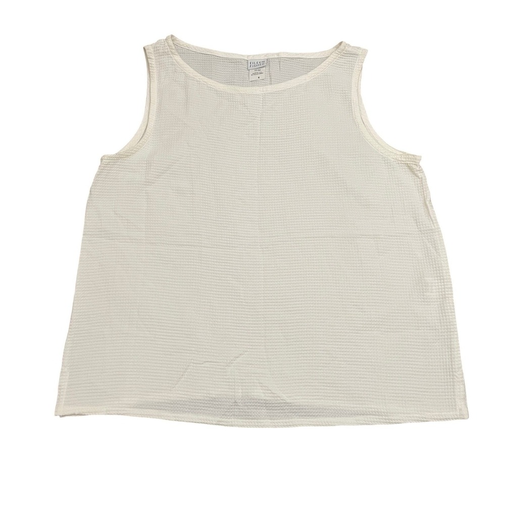 Eileen Fisher Waffle Knit Tank Top Medium White Italian Fabric Made in USA